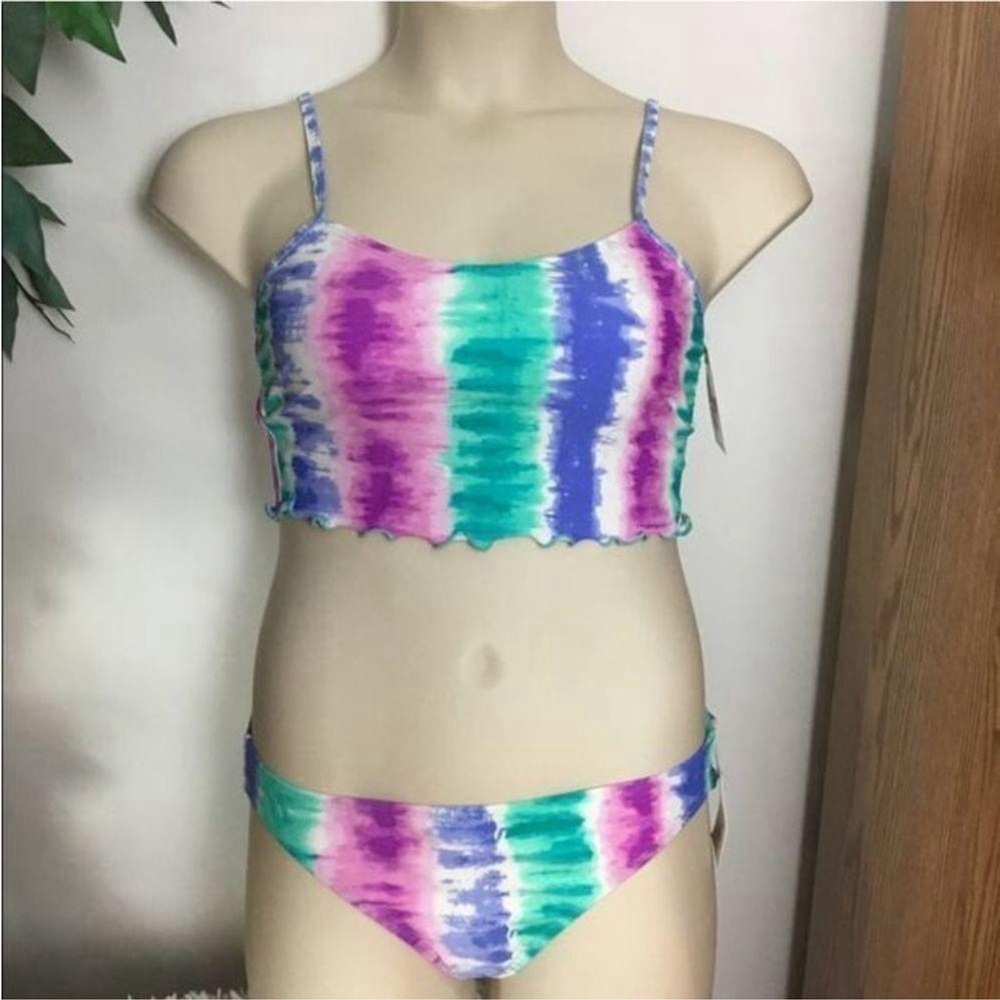 SO midkini Woman's Juniors XL multi colored dip dye pattern ruched back
